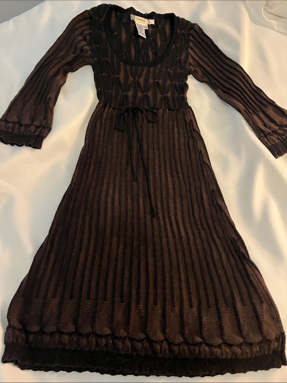 Studio M Black and Brown 3/4-Sleeve Textured Sweater Dress